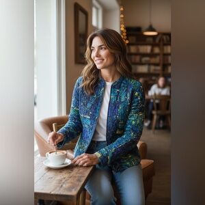 Chico’s 100% Silk Vibrant Quilted Bomber Jacket - 2